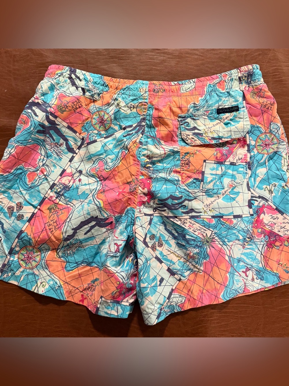 Lilly Pulitzer Men's Small Map Print Capri Trunk Swim Trunks - Picture 3 of 5